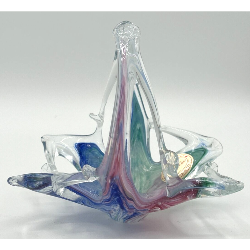 Vintage‎ Murano Glassware Hand Blown Art Glass Basket Colorful Swirl SKU PB197